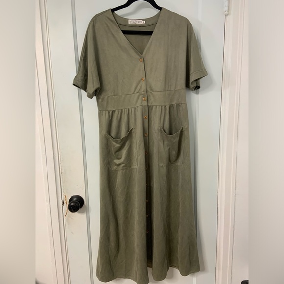 Ivy City Co Dresses & Skirts - Ivy City Co Olive Green Button-Down Dress